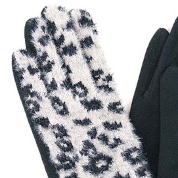 2/$30 Black Fashionable Faux Fur Leopard Print Gloves - Picture 2 of 6